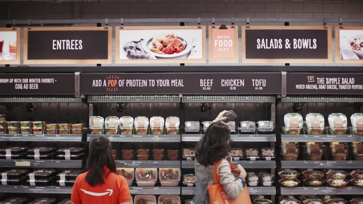 Amazon Go sells prepared foods and other grocery staples.