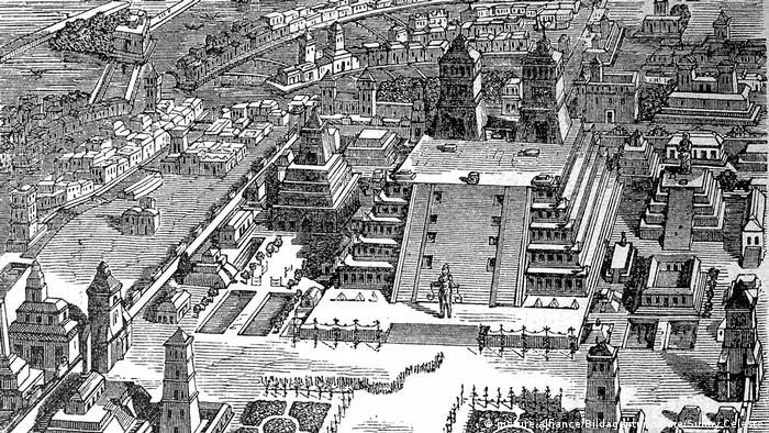El complejo de templos de Tenochtitlán, capital del Imperio Azteca desde el siglo XIV al XVI.
